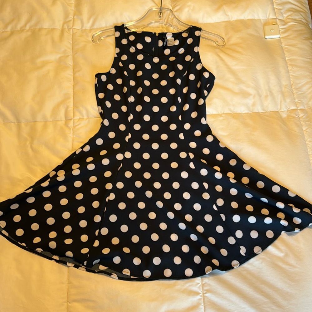 Navy polka dot fit and flare dress